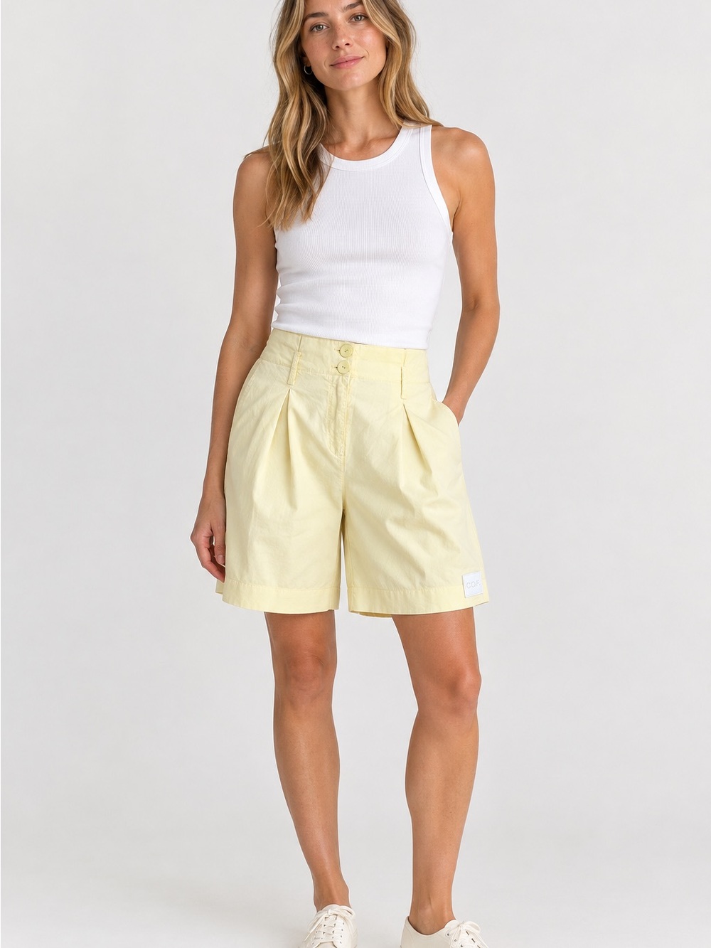 COP. COPINE BILA SHORT Pleated Bermuda w/ Pockets wide leg butter yellow sz 36